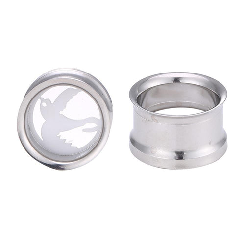 Tunnel Plug Edelstahl Schraubplug silber Farben Motiv Friedenstaube Taube weiß