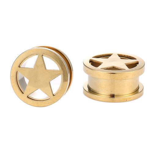 Schraubplug Edelstahl Tunnel Plug dünn goldene Farbe goldener Stern