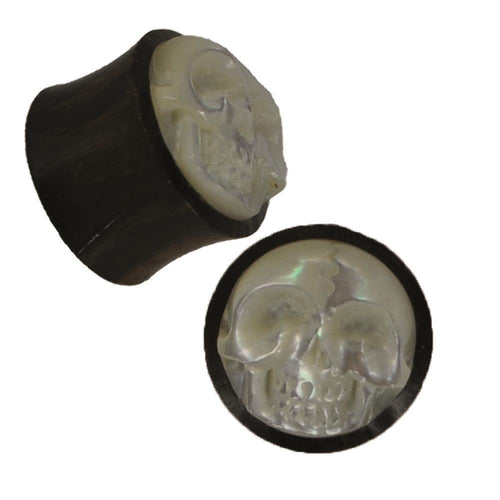 Organic Holz Plug braun Perlmutt Skull Riss weiß schillernd schwarz Tribal
