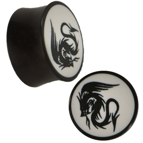 Plug Horn weiße Gravur Drache Flügel Flamme schwarz Piercing