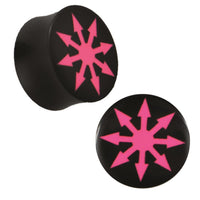 Load image into Gallery viewer, Plug Horn pinke Gravur schwarz Kreis Pfeile Piercing handgeschnitzt
