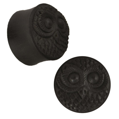 Plug Holz schwarz Eule handgeschnitzt Federkleid Schnabel Tribal Piercing