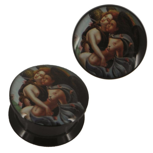 Schraub Plug Acryl Engel Paar nackt pustend Piercing schwarz