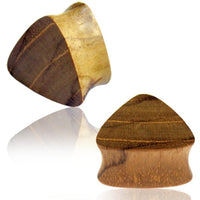 Load image into Gallery viewer, Triangle Plug Teakholz braun gemasert Expander Tunnel Tribal dreieckig
