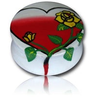 Load image into Gallery viewer, Holz Plug Herz Rose gelb rot weiß Tunnel Unisex Ohrschmuck Teakholz Ohrstecker Ohrringe Expander
