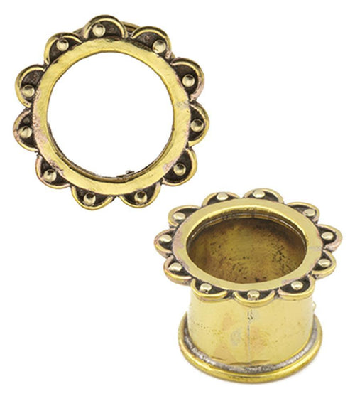 Brass Tunnel Bogen Blume Punkte antik gold nickelfrei Plug Messing Expander Ohrschmuck