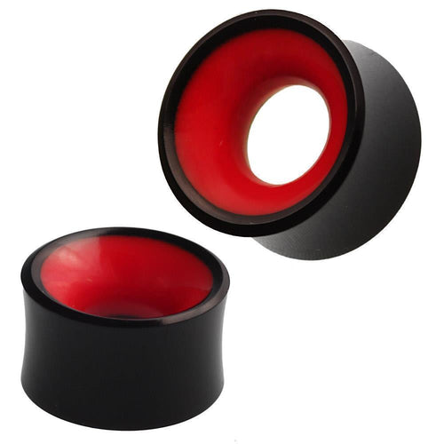 Tunnel Horn schwarz rot Resin glänzend double flared