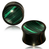 Cargar imagen en el visor de la galería, Plug Arangholz Malachit Inlay grün gemasert double flared - Preis pro Stück
