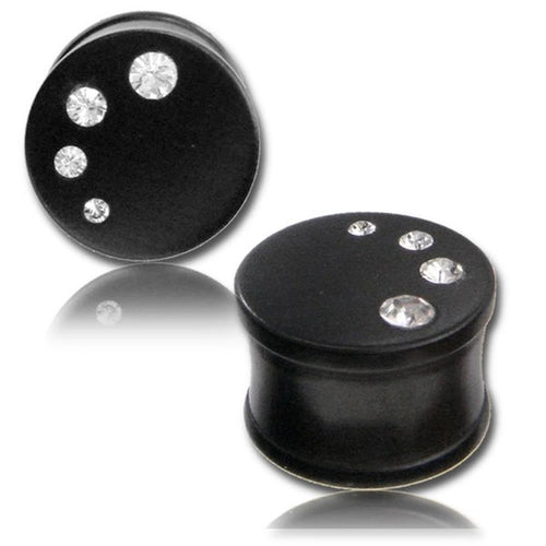 Holz Plug Arangholz schwarz Kristall Halbkreis handgeschnitzt Tribal Tunnel Expander