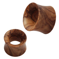 Load image into Gallery viewer, Two Olivenholz Flesh Tunnel Ohr Piercing Holz Double Flared ear gauges, featuring smooth surfaces and natural wood grain patterns, displayed on a white background.

