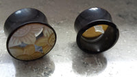 Load image into Gallery viewer, Horntunnel Perlmutt Horn Flowers geschnitzt schillernd Tunnel Plug weiß Expander

