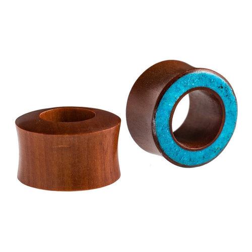 Flesh Tunnel Sawoholz Rim Inlay Türkis double flared dick