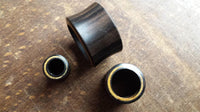 Load image into Gallery viewer, Flesh Tunnel Sonoholz Jackfrucht Holz Rim Inlay gelb Lobe Piercing double flared
