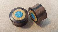 Load image into Gallery viewer, Flesh Plug Ringe crushed Türkis Jackfrucht Tigerebenholz
