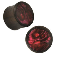Cargar imagen en el visor de la galería, Organic Sonoholz dunkel Plug magenta fuchsia Resin Inlay schillernd Tribal
