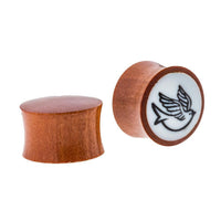 Load image into Gallery viewer, Organic Holz Plug braun weißes Inlay schwarze Taube Tribal
