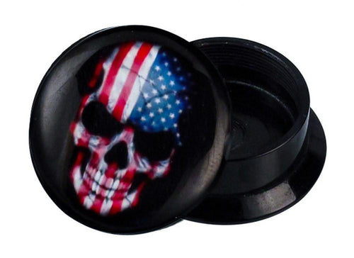 Schraub Plug Acryl USA Totenschädel Flagge Expander Piercing Ohrschmuck