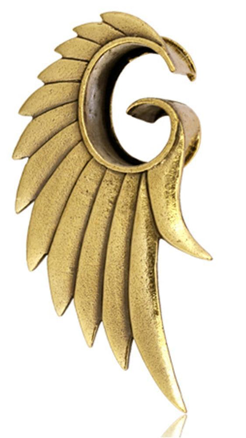 Flesh Tunnel Plug antik gold Messing Flügel Spirale Piercing