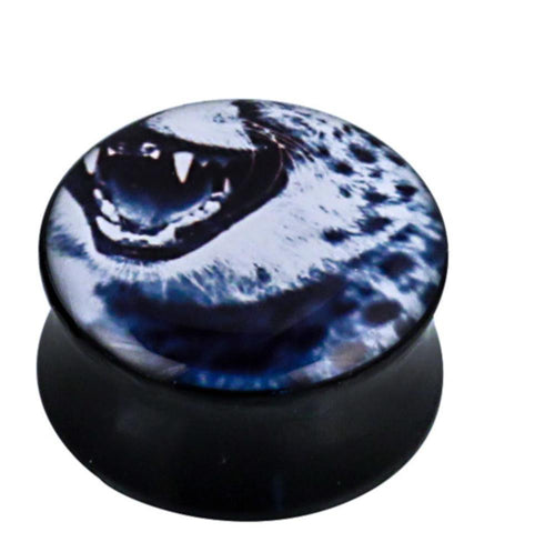 Plug Acryl Maul weißer Jaguar Fauchen Piercing Ohrschmuck
