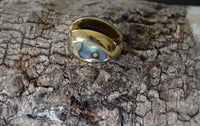 Load image into Gallery viewer, Plug Ohrgewicht Messing Paua zum Einhängen Tropfen gold
