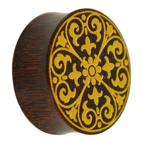 Holz Plug Gothic Kreuz gold double flared
