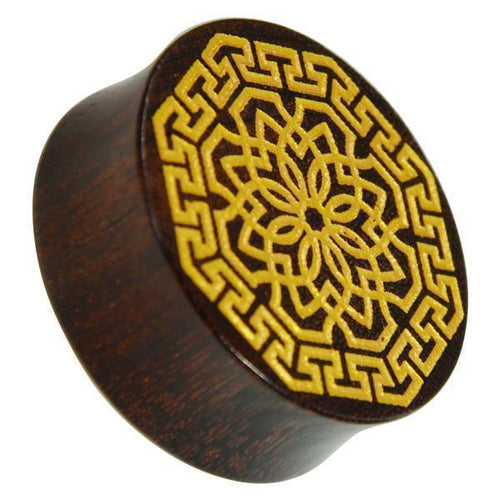 Holz Plug Blumen Wabe gold double flared