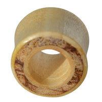 Load image into Gallery viewer, A close-up of the heller Tunnel Crocodile Holz with a dunkles Rangholz Inlay Tunnel Rim, highlighting its smooth cylindrical shape and unique Tribal Holz design.
