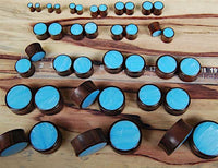 Load image into Gallery viewer, Holz Plug Sonoholz türkis schillernd Inlay Resin hellblau double flared
