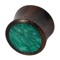 Load image into Gallery viewer, Holz Plug Sonoholz dunkelgrün schillernd Resin Inlay double flared
