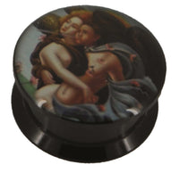 Load image into Gallery viewer, Schraub Plug Acryl Engel Paar nackt pustend Piercing schwarz

