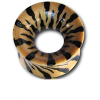 Load image into Gallery viewer, Holz Tunnel beige schwarz Muster Tiger Teakholz double flared
