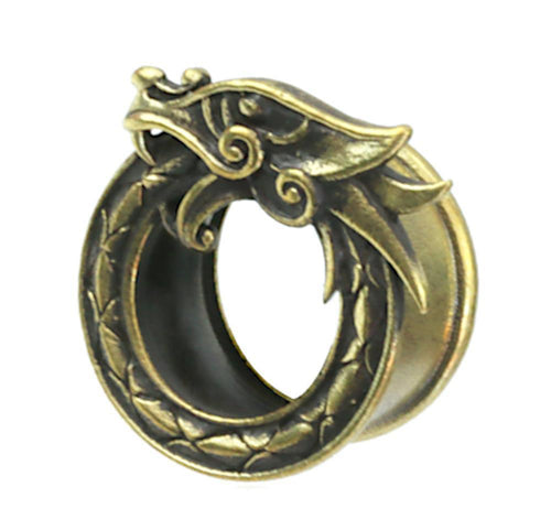 Shaped like a dragon biting its tail, the Brass Tunnel Midgard Viking Weltenschlange in antik gold features ornate scales and patterns—ideal for fans of antique brass tunnels and Norse-inspired designs.