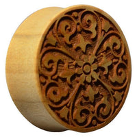 Load image into Gallery viewer, Krokodil Holz Plug Kreuz Blume hell double flared

