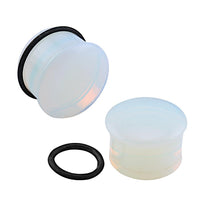 Load image into Gallery viewer, Opal Stein weiß Plug Dehner single flared Gummiring
