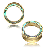 Load image into Gallery viewer, Tunnel Plug Messing Paua Abalone Perlmutt Rim gold
