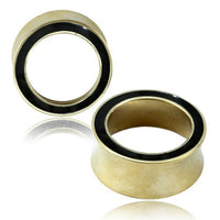 Load image into Gallery viewer, Tunnel Plug Messing Onyx Stein schwarz Rim gold
