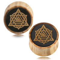 Load image into Gallery viewer, Olivenholz Horn Inlay Flesh Plug Symbol Dreiecke
