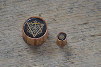 Load image into Gallery viewer, Olivenholz Horn Inlay Flesh Plug Symbol Dreiecke
