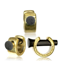 Load image into Gallery viewer, Plug Arangholz Holz Pin Creole Messing gold Dornen
