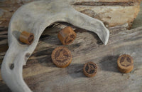 Load image into Gallery viewer, Flesh Plug Teakholz Mjölnir Triskele Runen double flared
