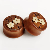 Load image into Gallery viewer, Holz Plug Kirschblüten braun handmade double flared
