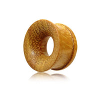Load image into Gallery viewer, A single Tunnel ocker Jackfrucht Holz handgeschnitzt ribbed ear gauge plug featuring a ribbed design and visible wood grain, displayed against a white background.
