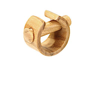 Load image into Gallery viewer, A Plug Olivenholz Pin-Creole braun gemasert Holz-Pin Creole, featuring a circular shape and rustic natural wood grain, reminiscent of Olivenholz designs, isolated on a white background.
