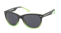 Load image into Gallery viewer, The Sonnenbrille Nerd Atzenbrille getönt 400UV has grey-tinted, two-tone frames that fade from black to bright green, with dark lenses and green arm tips, shown on a white background.
