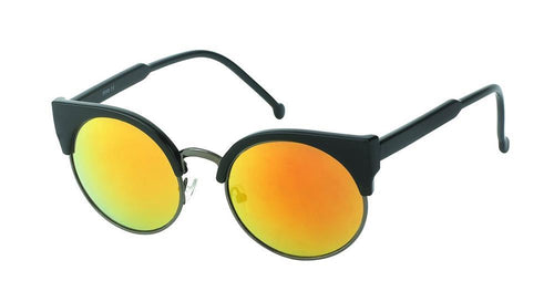 A pair of Sonnenbrille Damen rund Oberkante eckig Vintage Cat Eye features round lenses, retro John Lennon style, UV 400 protection, and a chic metal frame with a square upper edge design.