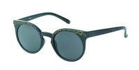 Load image into Gallery viewer, The Sonnenbrille Damen rund John Lennon Vintage Cat Eye features round black frames, dark lenses, and gold crackle accents, blending retro elegance with animal design 400UV protection—perfect for a classic look. Displayed on a white background.
