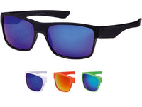 Load image into Gallery viewer, Four pairs of Sonnenbrille Nerd Sportbrille bunt verspiegelt 400 UV schmal are shown: a main black pair with blue mirrored lenses above, and three retro style pairs—white, orange, and green—below. All have 400 UV protection.
