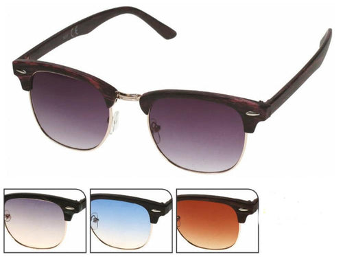 Sonnenbrille Cat Eye Metall 400 UV Gläser trapezförmig Holzmuster Steg hoch