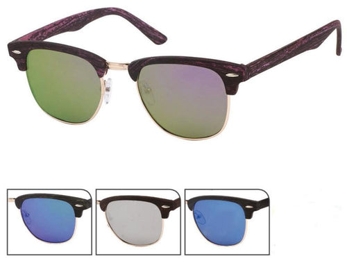 Sonnenbrille CatEye Metall 400 UV trapezförmig verspiegelt Holzmuster Steg hoch