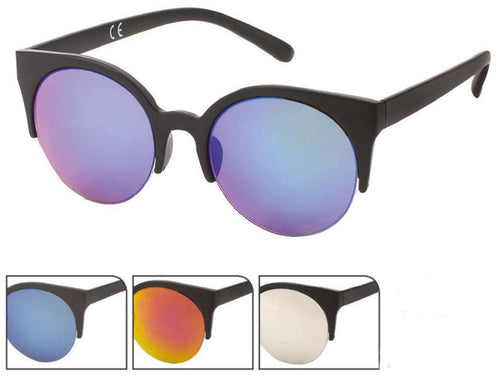 Sonnenbrille CatEye 400 UV Round unten frameless silber blau gelb verspiegelt